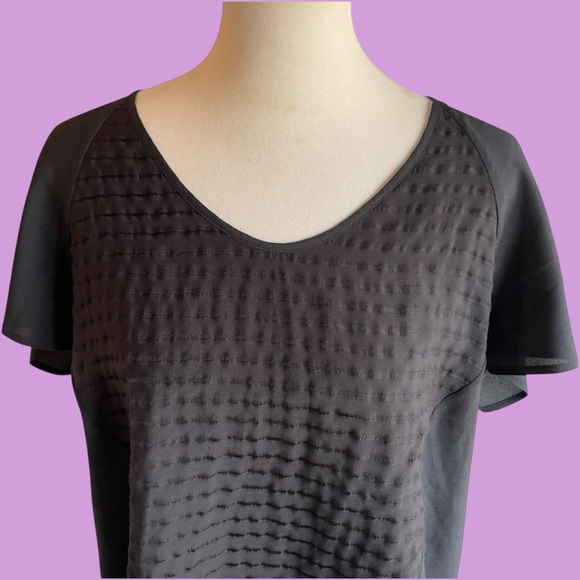 Calvin Klein short sleeve black on black sparkle stripe blouse XL - Picture 12 of 12